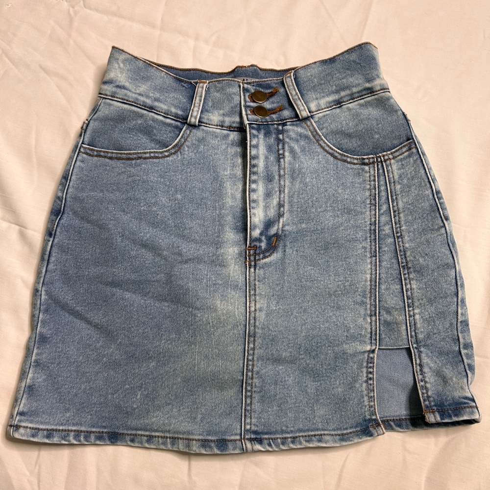 Blue Mini A-line Skirt with Slit for Night Out